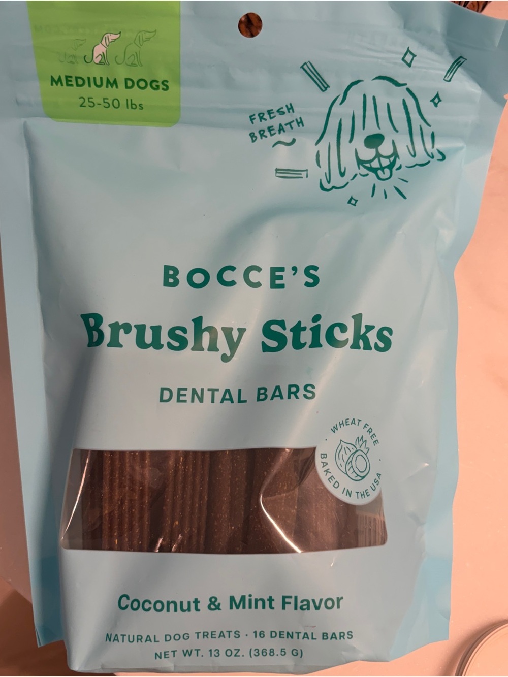 Brushy Sticks Coconut & Mint Dental Bars for Medium Dogs - Brown